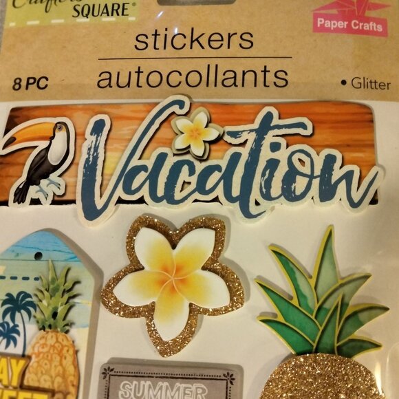 Crafters Square Vacation Stickers 3D Glitter Summer Flamingo Paradise Tropical - Picture 3 of 4